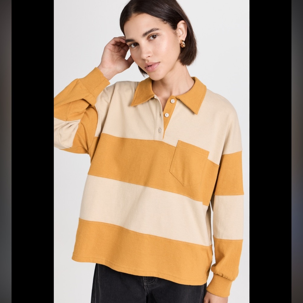 Madewell Tan and Orange Striped Button Down Shirt